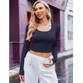 thumbnail image 2 of Ekouaer Long Sleeve Crop Tops for Women Scoop Neck Lightweight Basic Base Layer Thermal Undershirts Shirts Navy Blue, 2 of 6