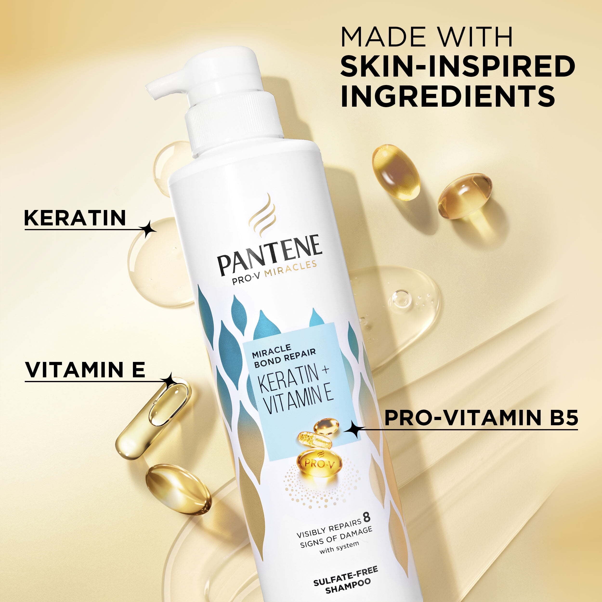 Pantene Sulfate-Free Pro-V Miracles Bond Repair Keratin + Vitamin E Shampoo, 13.5oz and Miracle Rescue Deep Repair Conditioner, 8oz