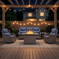 thumbnail image 4 of POCASSY 5-Piece Patio Furniture Set with Fire Pit Table, Luxury High Back Rattan Wicker Outdoor Conversation Set with 5-inch Thick Seat Cushion Sofa and Swivel Glider Patio Chair for Porch, 4 of 17