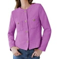 thumbnail image 3 of Long Sleeve Women's Tweed Jackets Business Button Down Casual Cropped Blazer with Pockets, 3 of 6