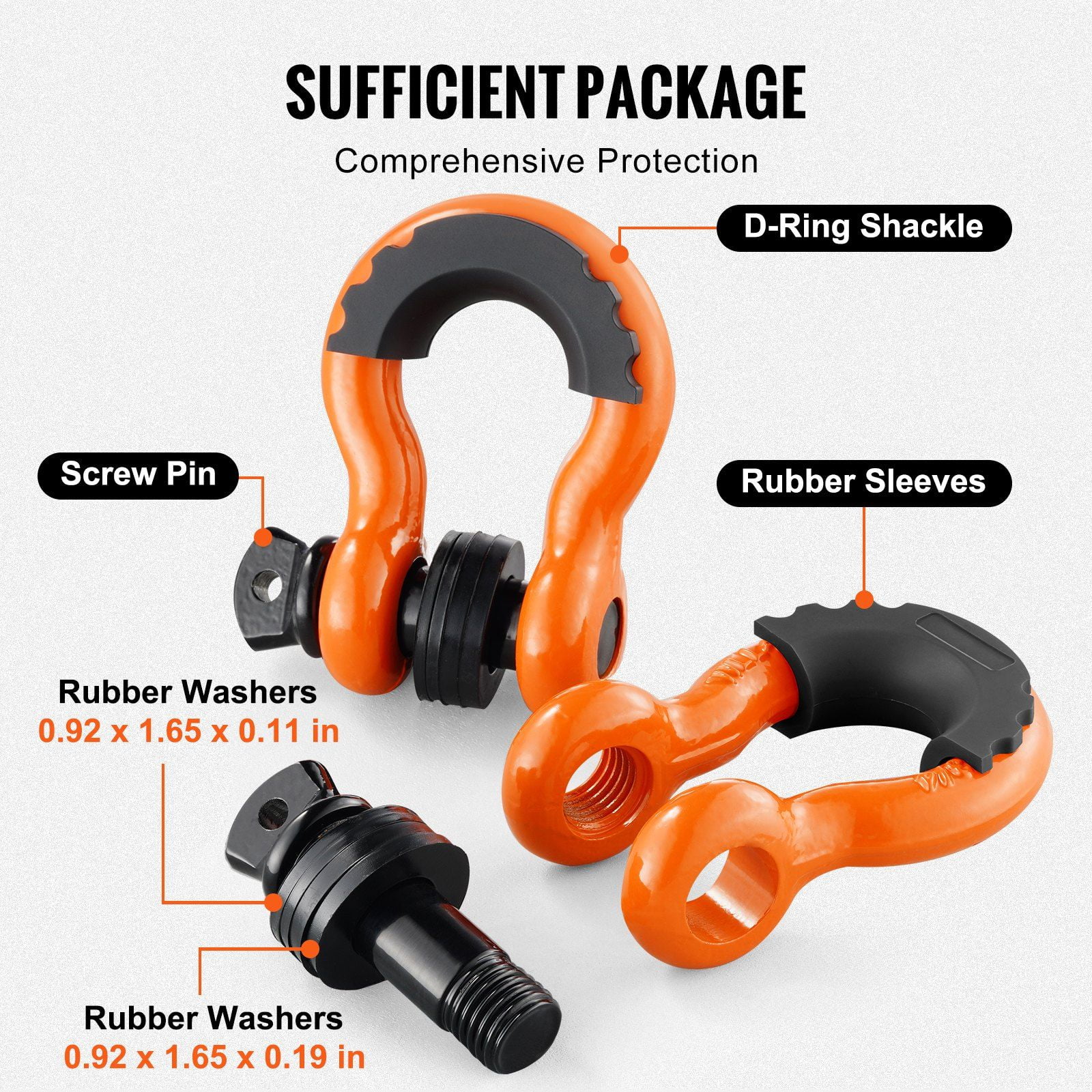 3/4 Inch D Ring Shackle 2 Pack 28.5 Ton Break Strength Alloy Steel with 7/8 Inch Screw Pin Isolators Washers Heavy Duty Off Road Recovery for Jeep Truck Orange