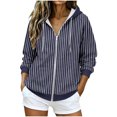 thumbnail image 2 of Kinrui Womens Zip Up Striped Hoodies Casual Long Sleeve Thin Fleece Lined Sweatshirts Fall Winter Track Jackets with Pockets 2XL, 2 of 6