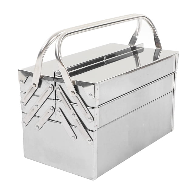 Portable Metal Folding Tool Box with 5 Trays, Easy to Clean, for Household, Auto Repair Tools Storage and Sorting