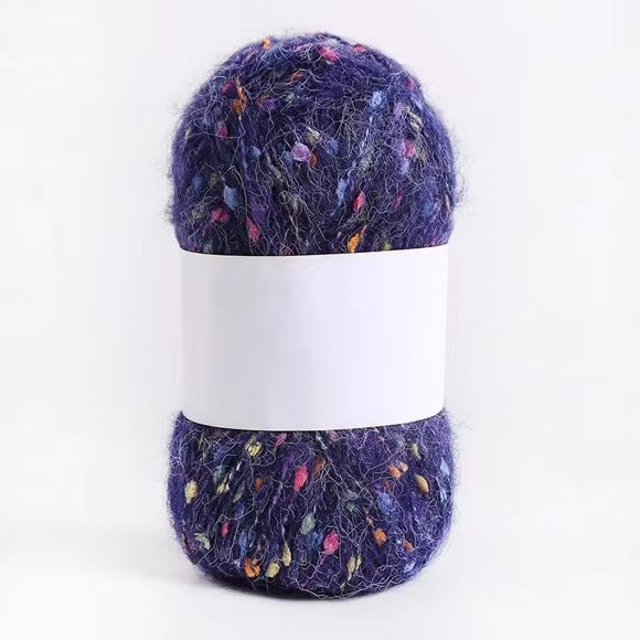 Namzi Hilo de mohair con puntos de colores de 50 g/rollo, hilo suave para tejer a mano y hacer ganchillo, ideal para bufandas, chales y manualidades, color morado oscuro.