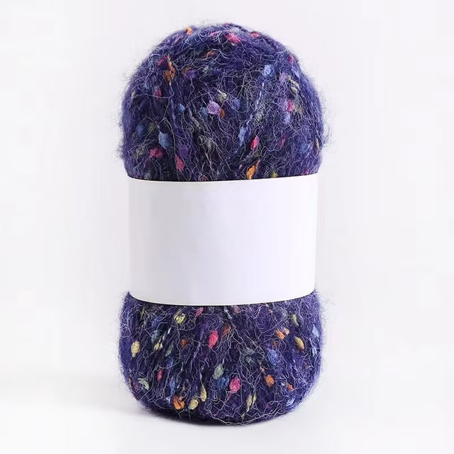 Namzi Hilo de mohair con puntos de colores de 50 g/rollo, hilo suave para tejer a mano y hacer ganchillo, ideal para bufandas, chales y manualidades, color morado oscuro.