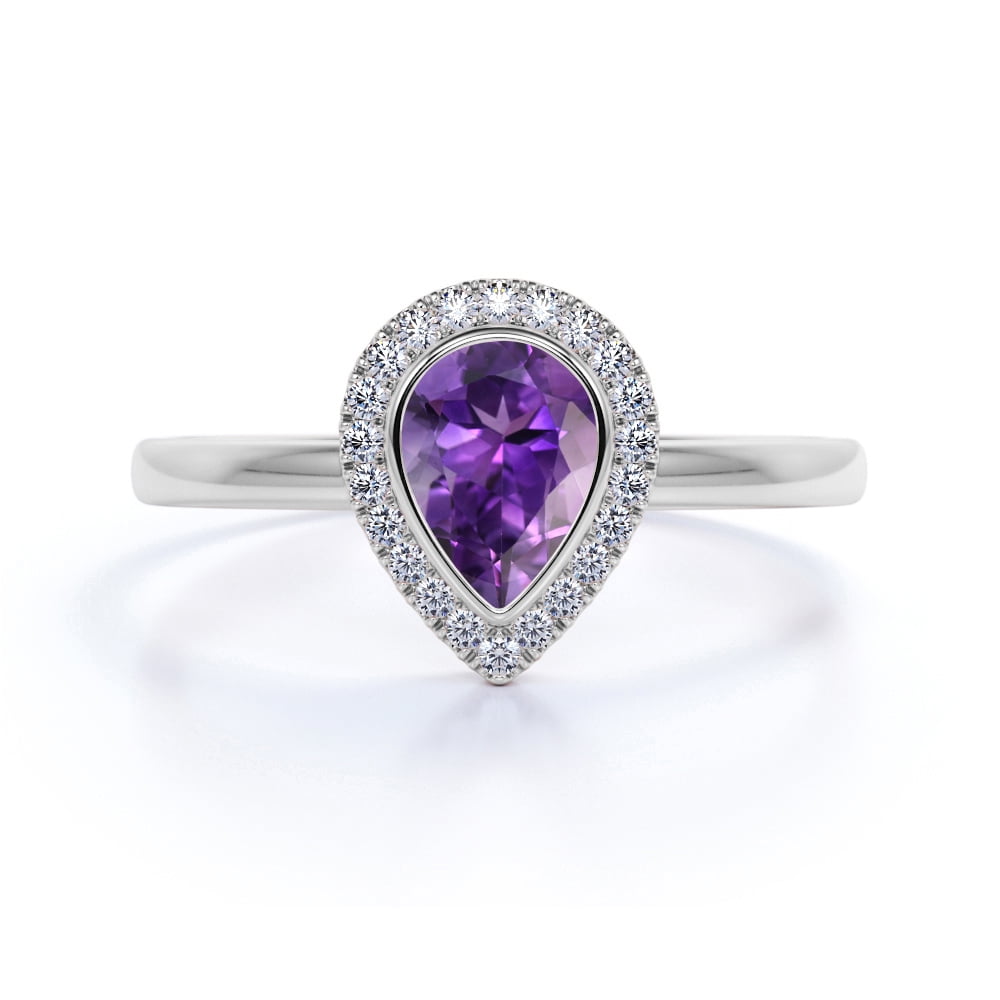 1.5ct Oval Cut Diamond Amethyst Accent Engagement Ring 14k White Gold Finish 