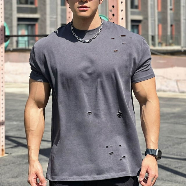 Men's Basketball Autumn Running Training Stretch Sports T Shirt Round Neck Fitness Short Sleeve Raglan Design Solid Colour Athletic Wear