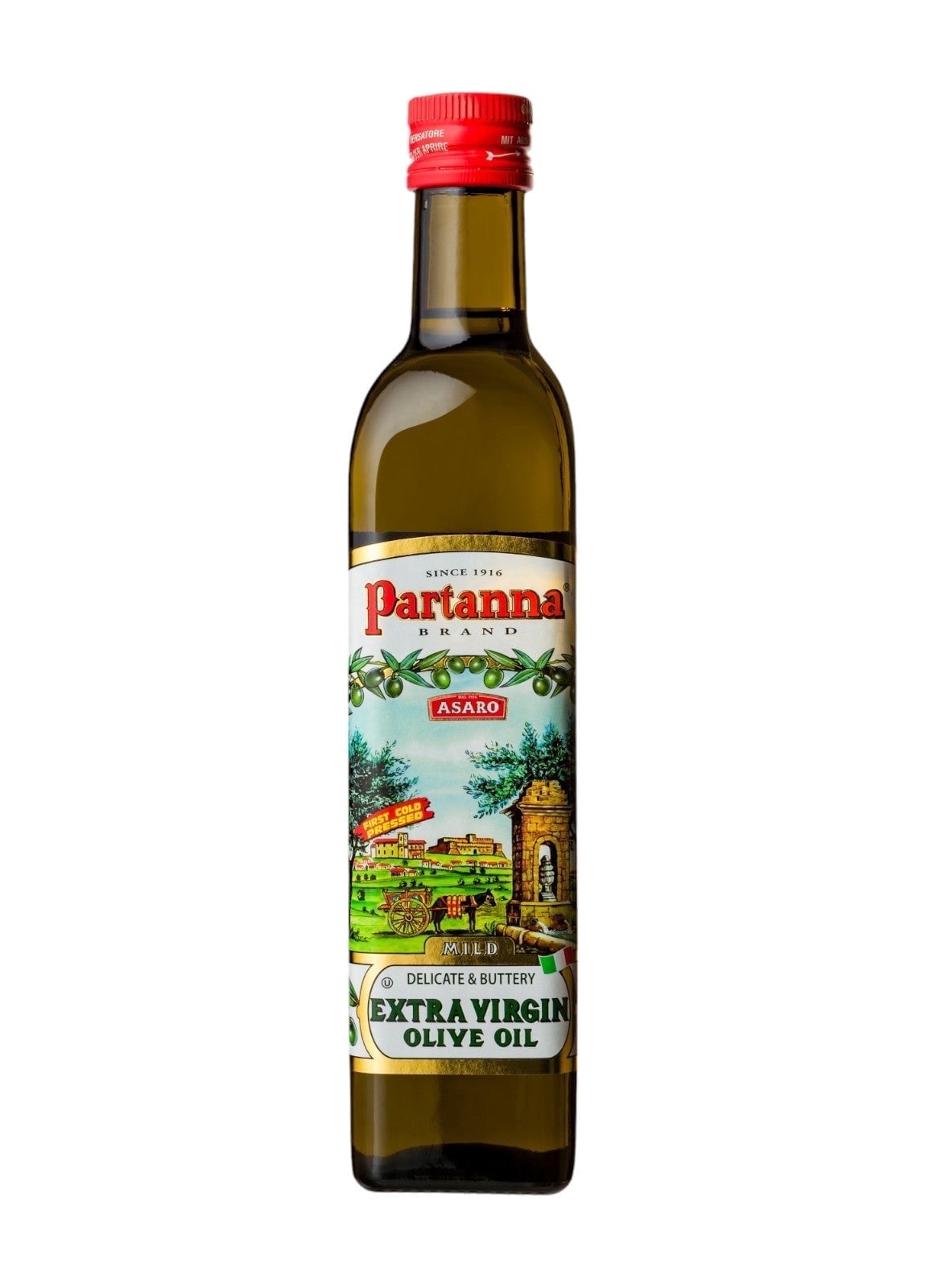 (3 pack) Partanna Everyday Mild Extra Virgin Olive Oil - Castelvetrano & Bianolilla Oil - High Polyphenol - First Cold Pressed - Early Harvest in Sicily - Award Winning Italian EVOO - 16.9oz (500 ML) Glass