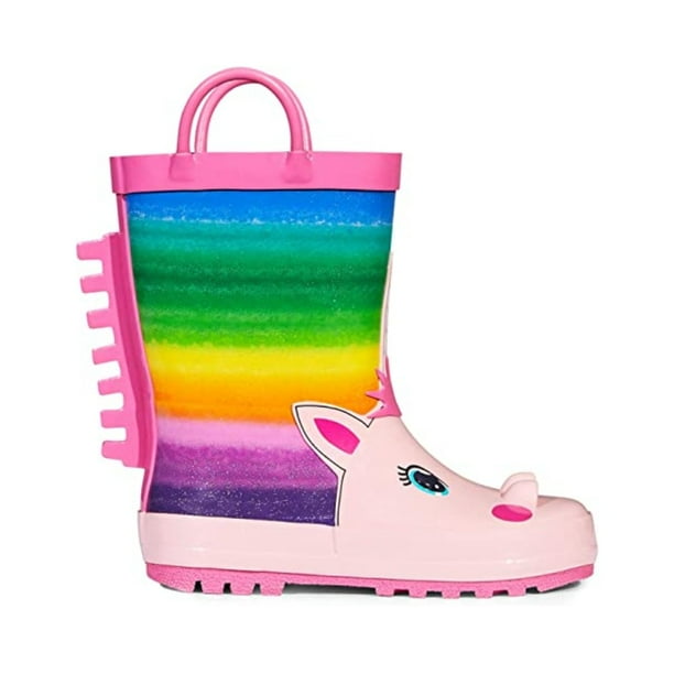K KomForme Kid's Rain Boots Rainbow Unicorn Print Rubber Boots with