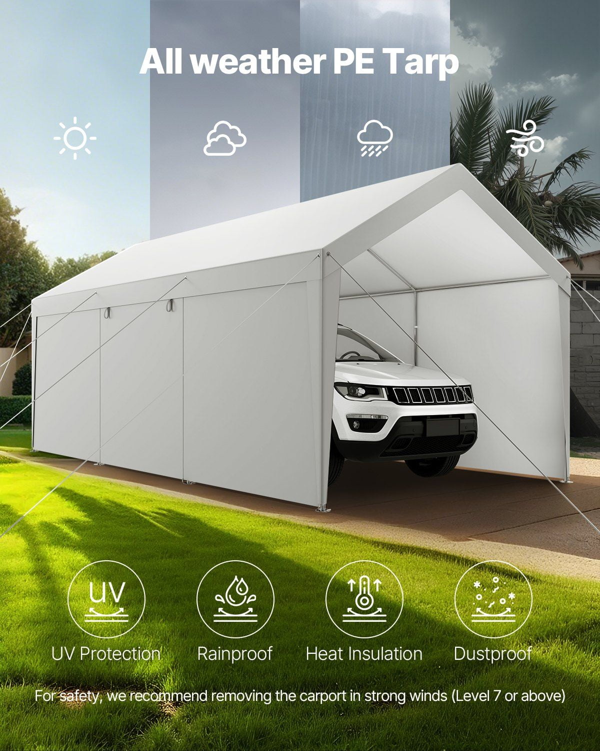 Heavy Duty 10x20FT Outdoor Carport Canopy with Sidewalls, White Car Shelter for Vehicles