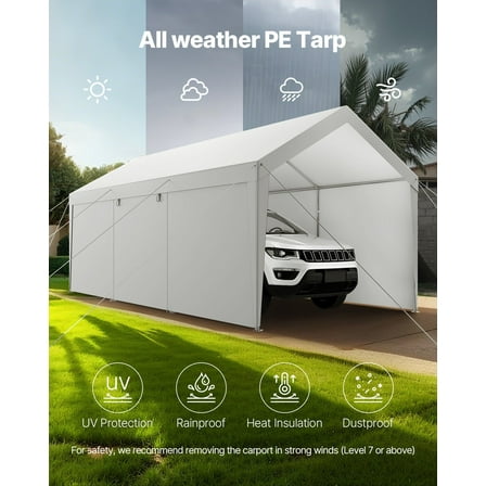 Outdoor 10x20FT Heavy Duty Carport Canopy with Sidewalls, White Car Shelter for All Vehicles