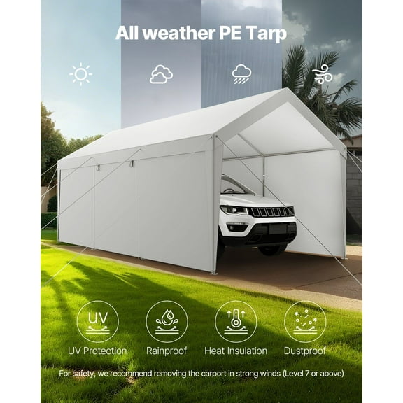 Outdoor 10x20FT Heavy Duty Carport Canopy with Sidewalls, White Car Shelter for All Vehicles
