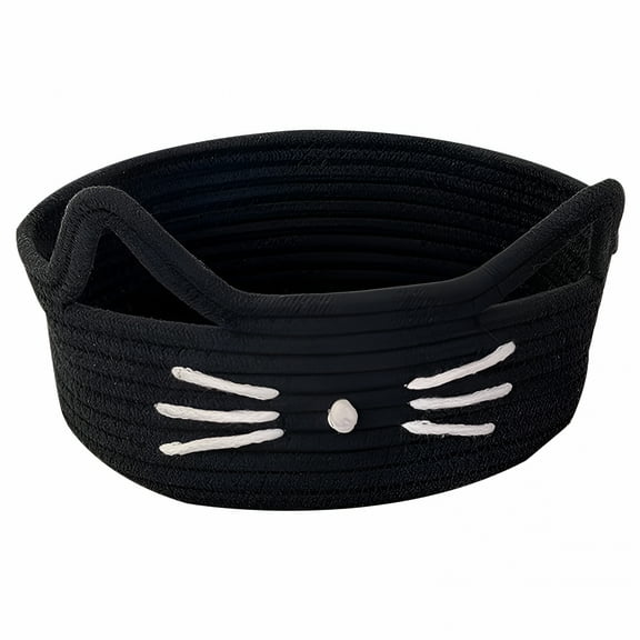 LAMIRO Cat Storage Basket Woven Organizer with Ears Decorative Pet Toy Cute Bin Cotton Rope Basket Small Cat Storage for Gift Cat Dog Toy Container Nursery Room Cat Toy Basket