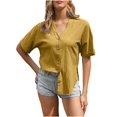 thumbnail image 1 of AherBiu Short Sleeve Shirts for Women Button V Neck Cotton Linen Lightweight Split Summer Tops Blouse, 1 of 7