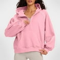 thumbnail image 6 of Htigea Womens Half Zip Sweatshirts Long Sleeve Y2k Tops Thin Fleece Cropped Hoodies Casual Loose Sweatshirt with Pockets Pink S, 6 of 8