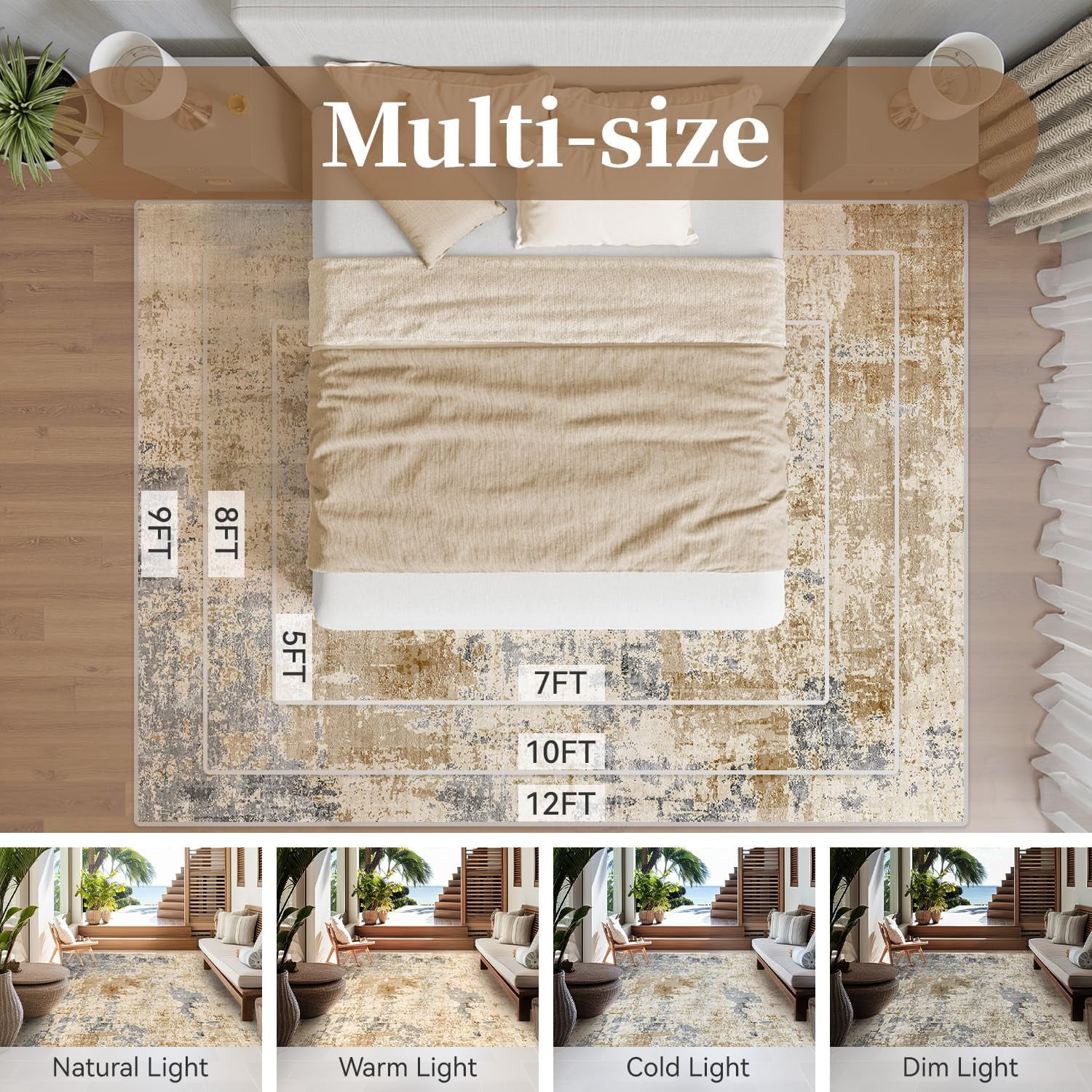 VUNATE 8'x10' Rugs for Living Room Washable Rugs Modern Abstract Area Rug Neutral Indoor Carpet Soft Rugs for Bedroom Office Dining Room Kitchen Laundry Room Accent Rug Modern Home Decor Gold
