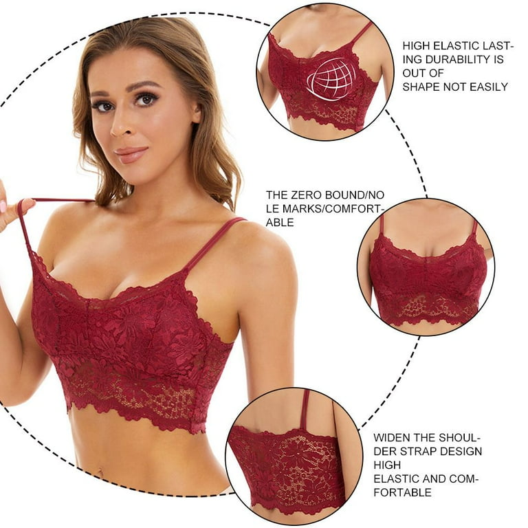 Spdoo V Neck Cami Bra Padded Seamless Lace Bralette Straps Sleeping Bra for  Women Girls