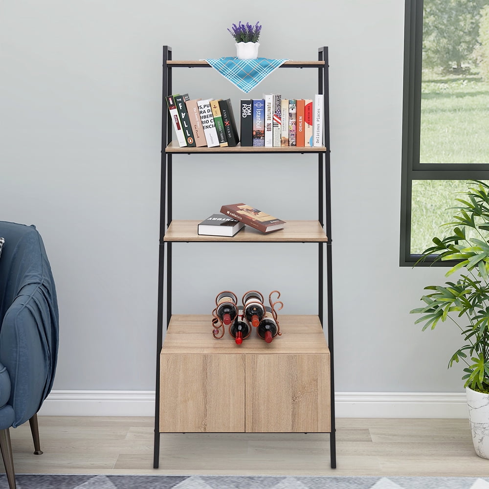 Abble 4 Tier Bookcase with Cabinet, Black/Brown
