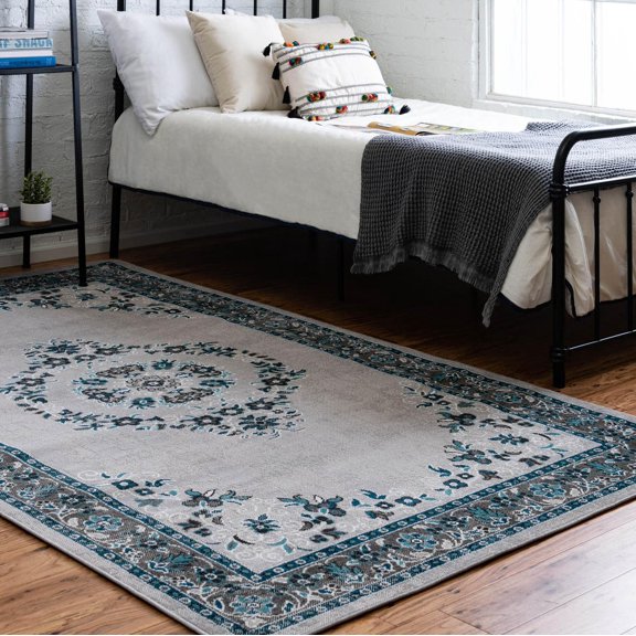 Rugs.Com Lucerne Collection Area Rug ‚Äì 8' x 10' Gray Low-Pile Rug Perfect For Living Rooms, Large Dining Rooms, Open Floorplans