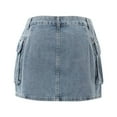 thumbnail image 4 of Women Distressed Denim Cargo Skirt Mini Y2K Flap Pockets Skirts Slim Fit Jean Skirt Blue L, 4 of 7