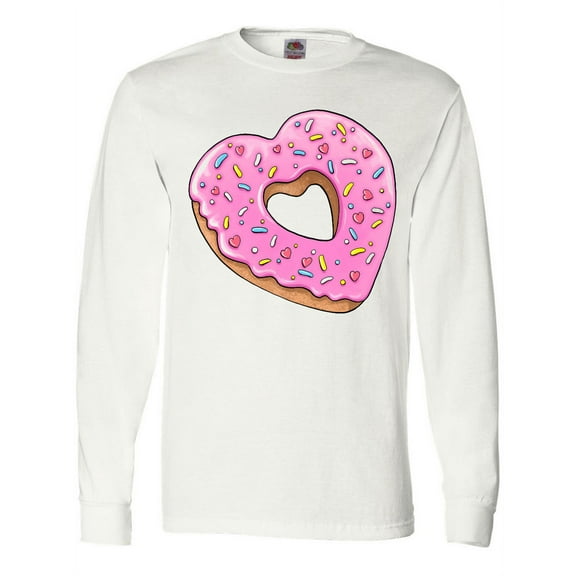 Inktastic Heart Shaped Donut with Pink Icing and Sprinkles Long Sleeve T-Shirt