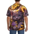 thumbnail image 3 of Rateoe Sunshine Cute Cat Sunflower Pattern Men's Short Sleeve Classic Shirt, Casual Short-Sleeved Shirt, Lightweight Summer Shirt, Cuban Collar Shirt,Button-Front Shirt-Large, 3 of 5
