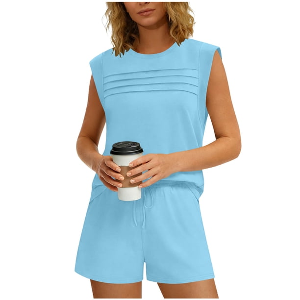 Mujeres de Color Sólido Manga Corta Delantera Plisada Cuello Redondo Y Pantalones Cortos para Yoga, Correr, Entrenamiento, Fitness Y Uso Diario