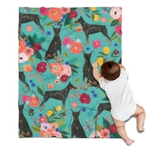 Doberman Dog Pattern with Pioneer Flower Blanket,Comfortable Soft Lamb Wool Throw Blanket,All Season,Warm Lightweight Blankets for Sofa Bed Couch Living Room Chair,30"x40"