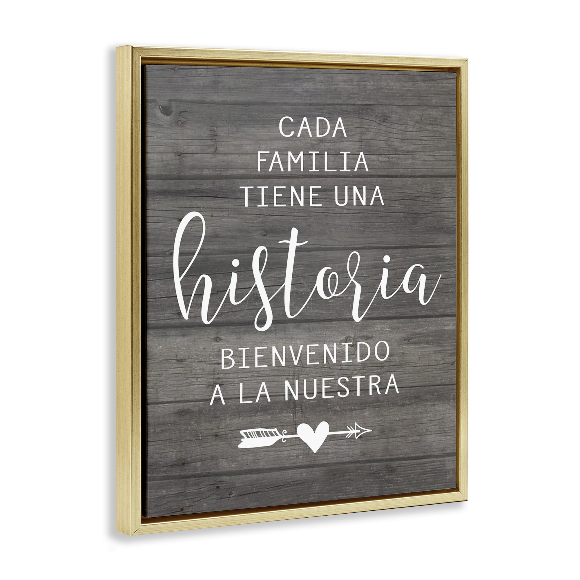 Stupell Industries Nuestra Historia Familiar Inspirational Quotes & Sayings Painting Gold Floater Framed Art Print Wall Art, 17 x 21