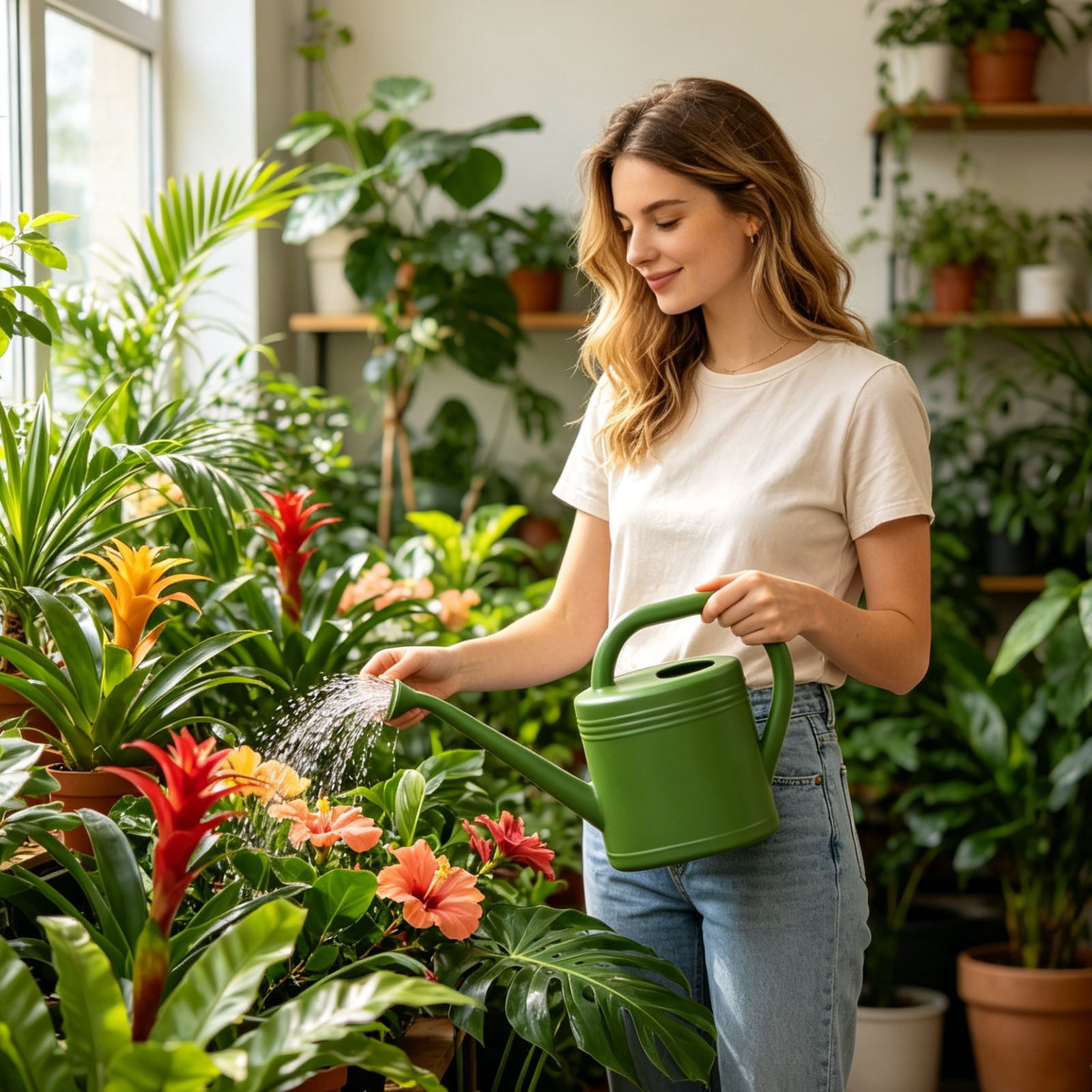 Plant Watering Can, Resin Watering Can, Sturdy Garden Watering Can, Top & Side Dual Handle, For Flower Planting, Vegetable Gardening, 2L