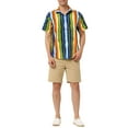 thumbnail image 2 of INSPIRE CHIC Men's Short Sleeve Button Down Stripes Color Block Printed Shirts 2XL Green Blue, 2 of 6
