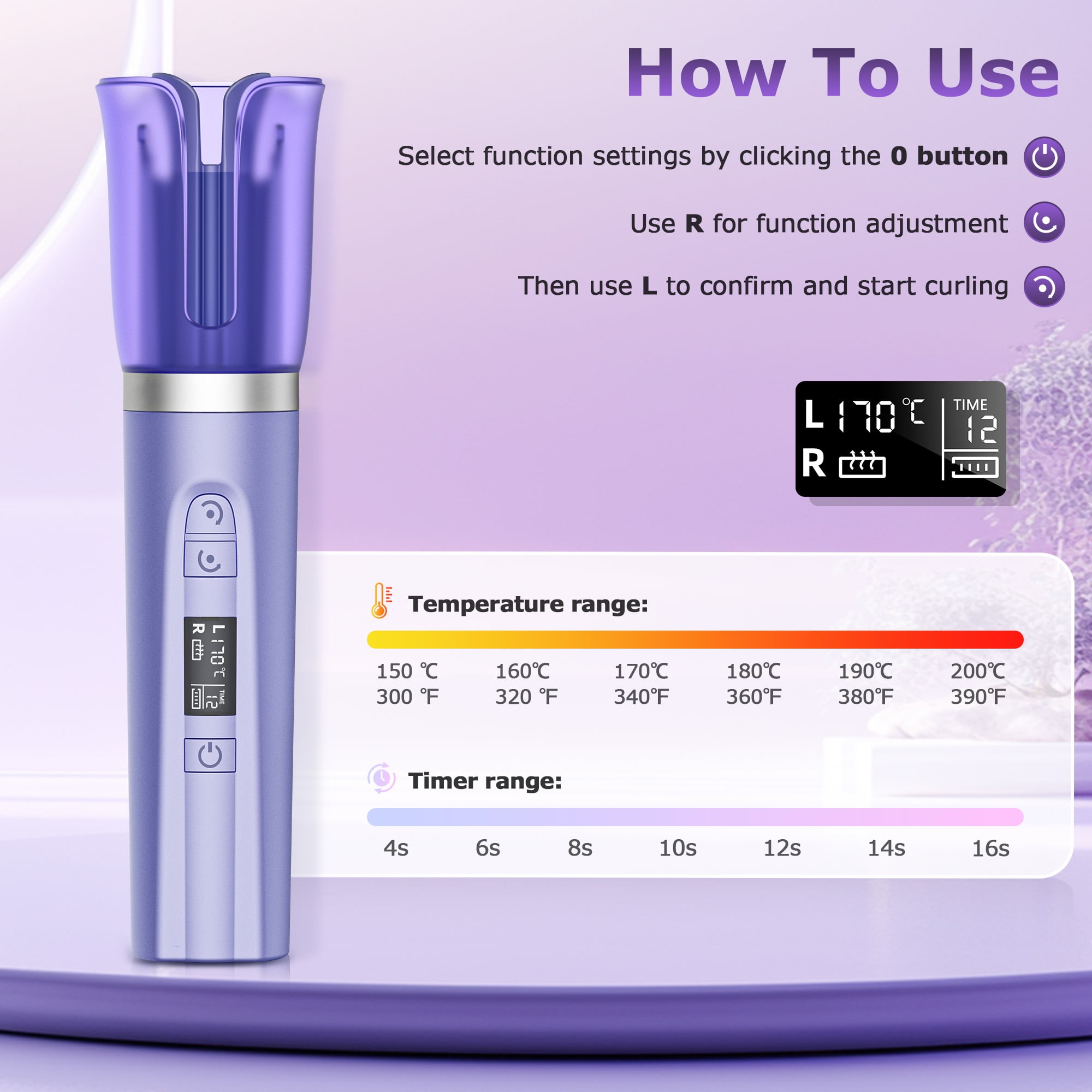 RACCOMB Cordless Automatic Curling Iron 1 inch, Rotating Hair Curler for Medium Hair, Fast Charge