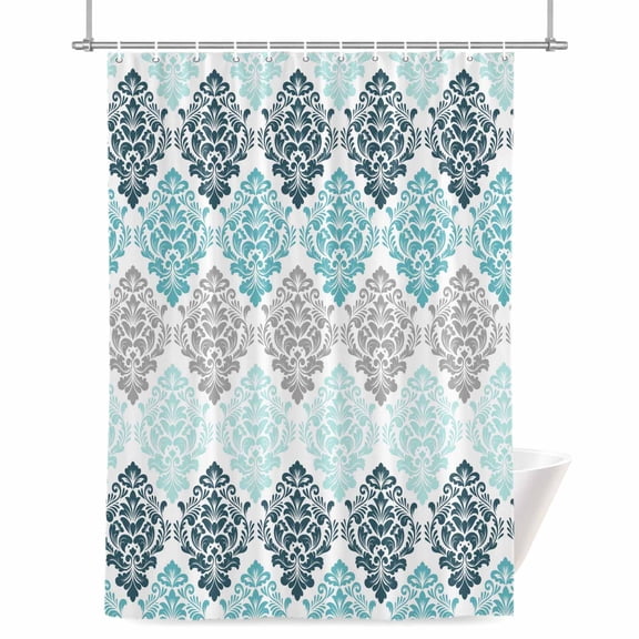 Vintage Floral Shower Curtain, 36" x 72", Green Gray Flower Pattern Country Gradient Waterproof Bathroom Curtain Washable Shower Curtain Set with 12 Hooks