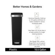 Better Homes & Gardens Slim Kitchen Trash Can, 10.5 Gallon Plastic Step Garbage Bin with Soft Close Lid, Black