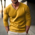 thumbnail image 2 of Sweaters for Men, Mens V Neck Sweater Slim Fit Comfortably Knitted Long Sleeve Casual Business Pullover Dress Sweater Yellow L, 2 of 4