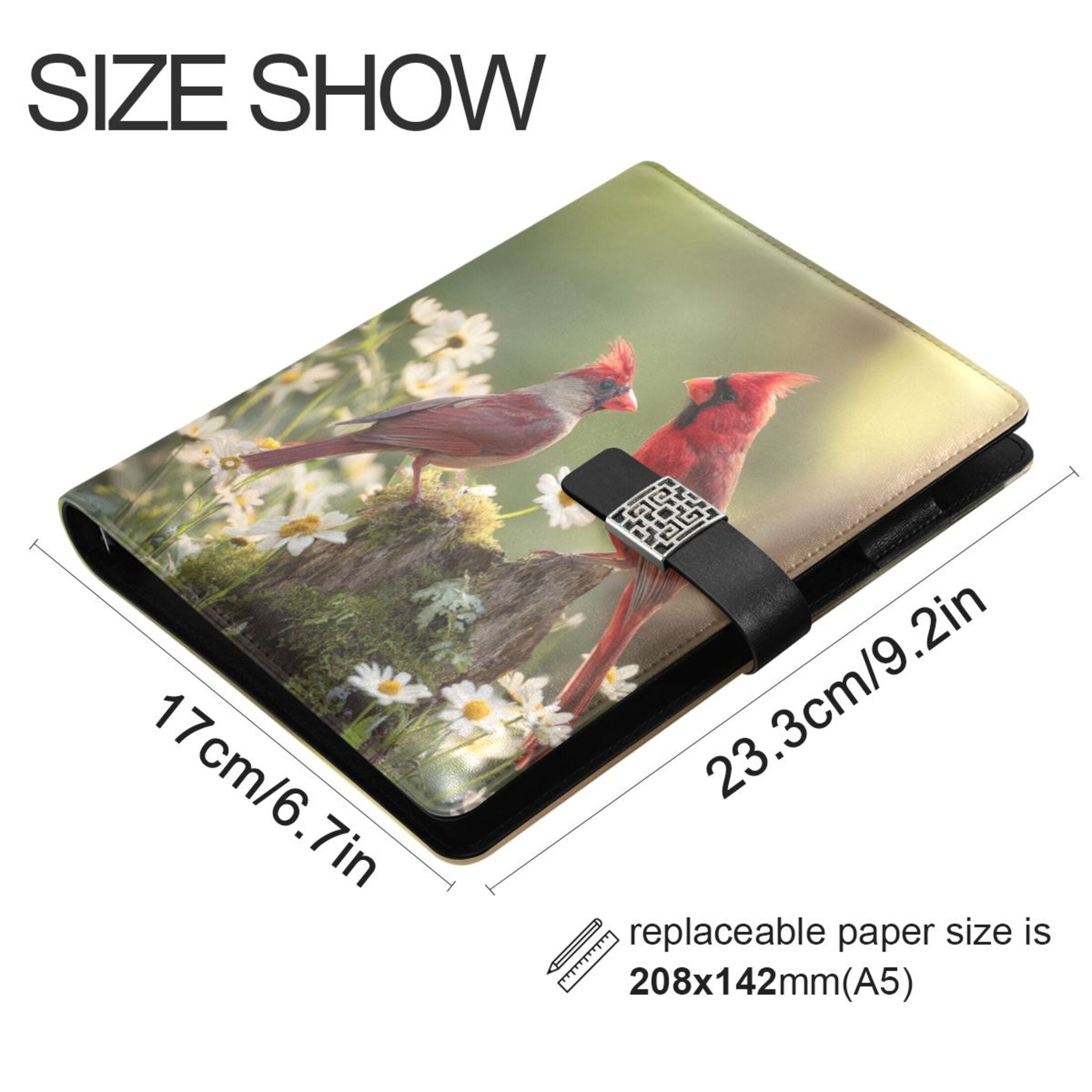 Leather Planner Leather Notebook Notebook Journal Binder Design Pen Pocket Design Convenient for Storage Two Red Birds
