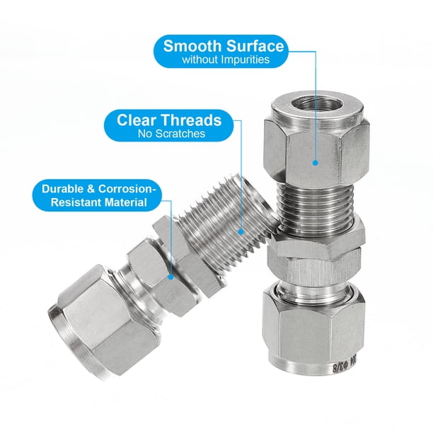 Uxcell 304 Stainless Steel Double Ferrule Compression Tube Fitting