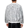 thumbnail image 3 of Shiny Sequin BomberJacket for Men's Zip Up Party Disco Metallic Varsity Jackets S Silver, 3 of 5