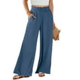 thumbnail image 2 of Lixiuxyad Women Casual Trousers Womens Daily Elastic Waist Workout Trousers Solid Long Pants Loose Casual Pockets Trousers Blue, 2 of 6