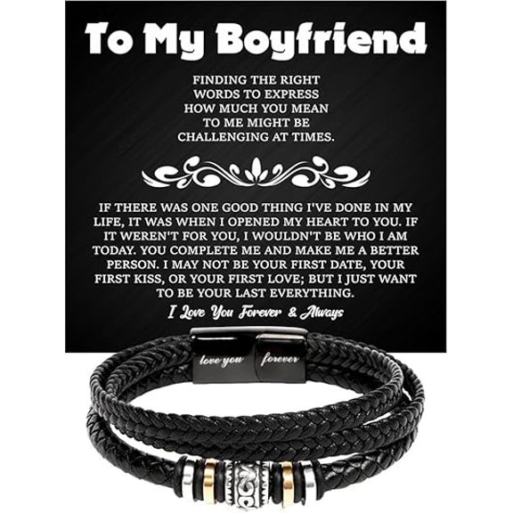 Leather Bracelet Gift for Boyfriend Love You Forever Engraved Bracelet, Boyfriend Gift from Girlfriend with Message Card and Box, Birthday Gift For Boyfriend, Leather Bracelet for Men