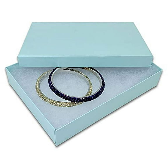 TheDisplayGuys 100-Pack #75 Cotton Filled Cardboard Paper Jewelry Box Gift Case - Pearl Teal (7 1/8" x 5 3/16" x 1 5/16")