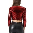 thumbnail image 3 of Chaqueta de lentejuelas de INSPIRE CHIC para mujer, brillante, de fiesta, de manga larga, abierta, corta, tipo shrug, bolero, talla 1 L, 3 of 6
