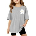 thumbnail image 3 of Tfken Toddler Kids Girls Tops Letter Prints Short Sleeve T-Shirts Summer Casual Crewneck Soft Tees Grey Size 7-8 Years, 3 of 6