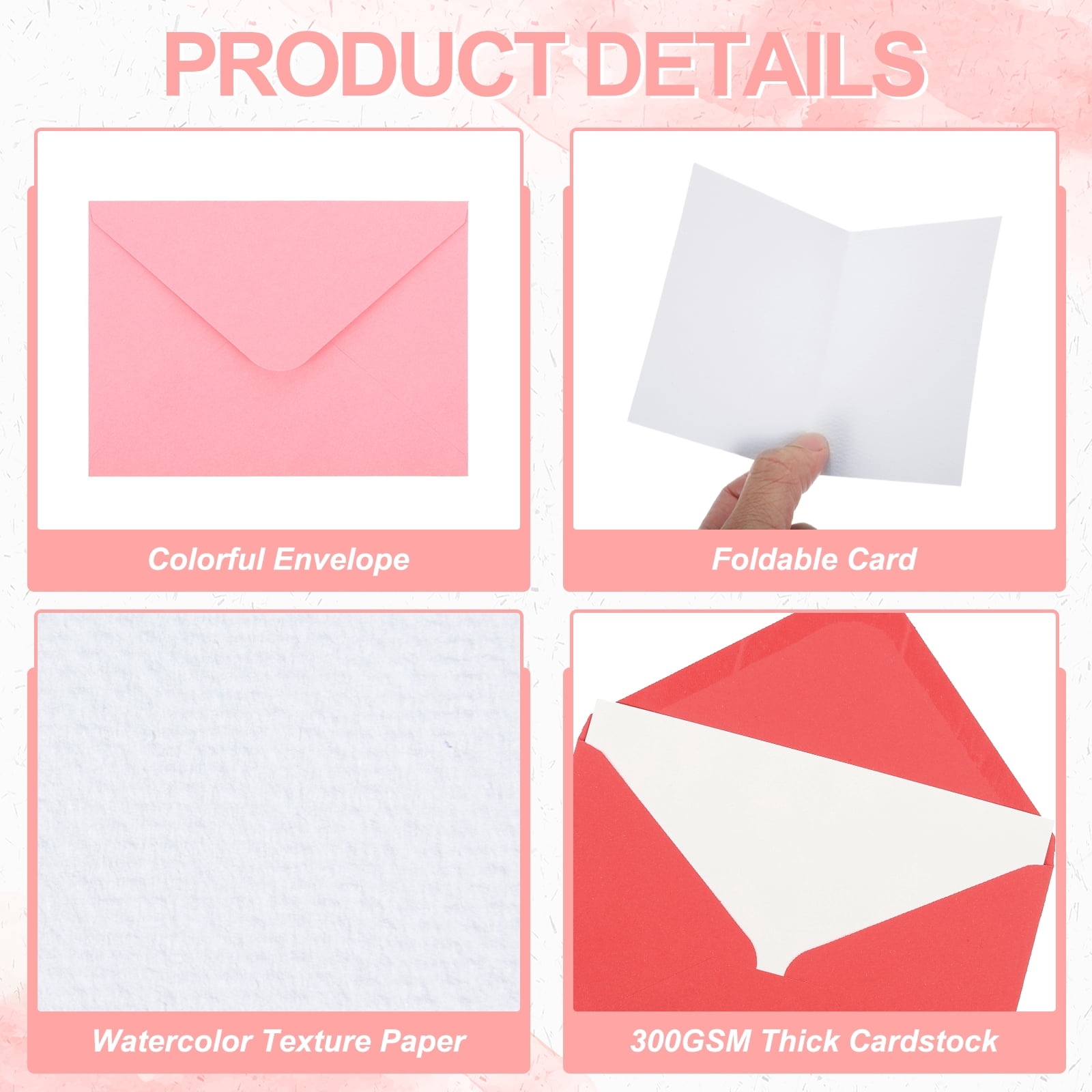 5x7 Inch Pure Cotton Watercolor Cards, 100 Sets Postcards with Envelopes 92lb/250 GSM for Art Painting Creative Thank Notes, Pink