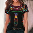 thumbnail image 2 of Women's Embroidery Mexican Shirt Short Sleeve Tshirt Boho Tops Tunic Fashion Causal Crew Neck Summer Blouses, 2 of 5