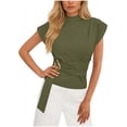 thumbnail image 5 of Women's Short Sleeve V Neck Fold Bandage Tops Shirts Blouses Crewneck Pullover Solid Color Casual Daily Wear Work Office Vacation Fashion Essential Gift for Ladies | CSEONE,Army Green L, 5 of 8