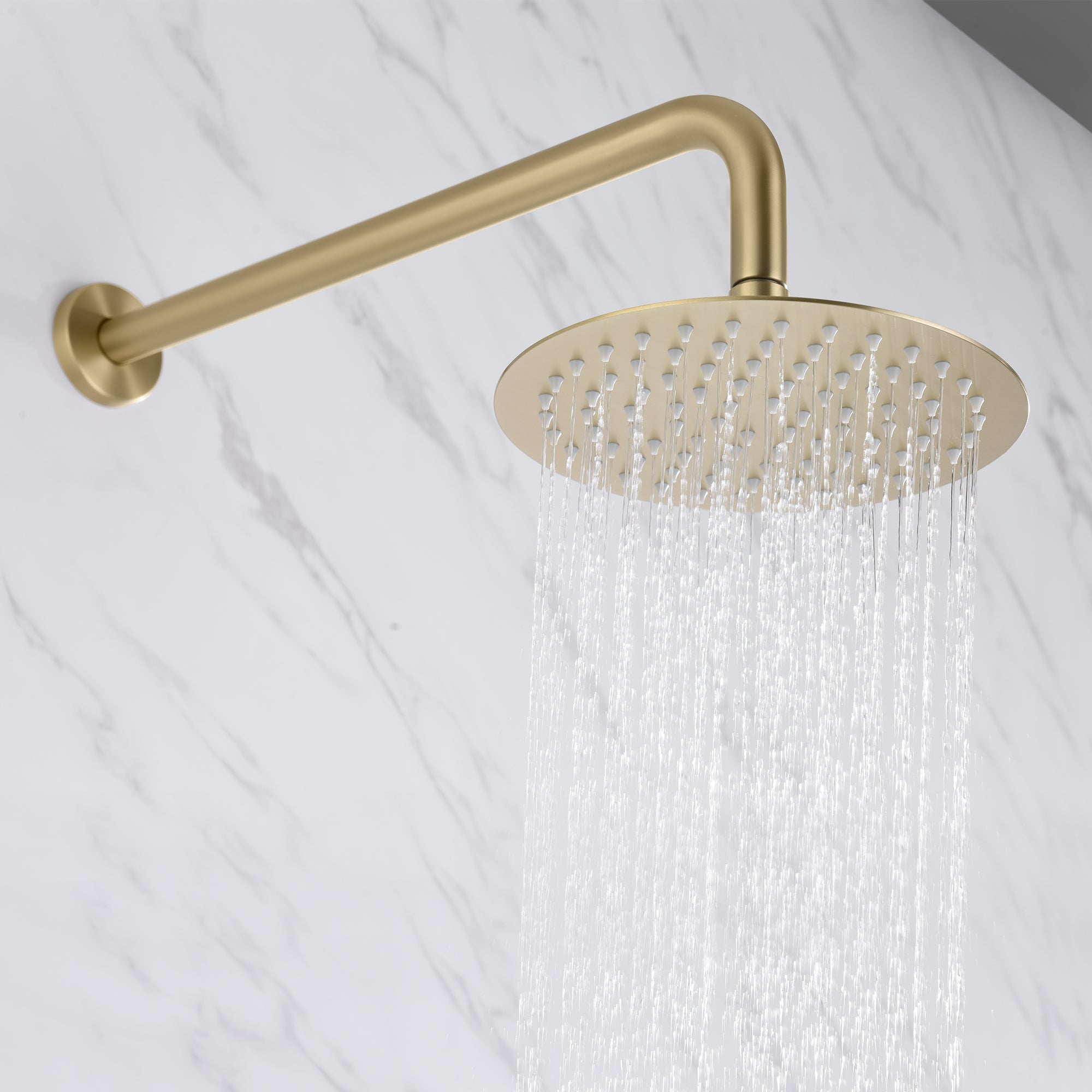 SUMERAIN 3 Handle Tub Shower Faucet Set with Waterfall Tub Spout and 3-Cross Handles, Wall Mounted Rainfall Bathtub Shower Faucet Brushed Gold