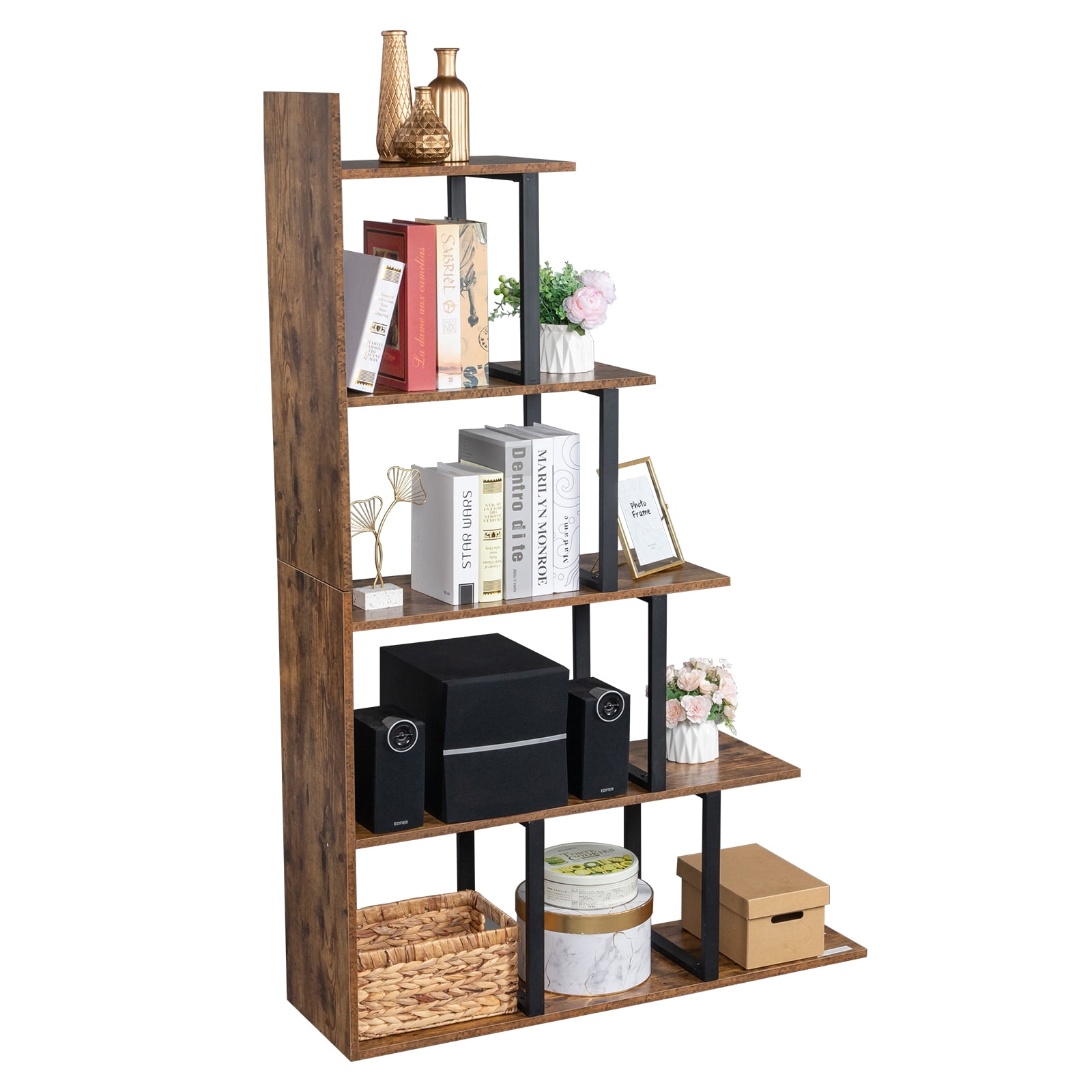 Details about   Bookshelf Rack 5 Tier Book Rack Bookcase Storage Organizer Modern Wood Accent