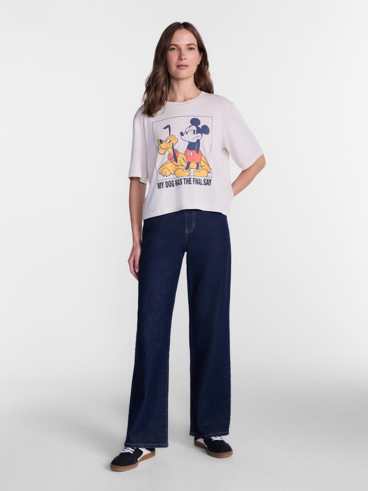 Disney Mickey Mouse Women’s Graphic Skimmer Tee with Short Sleeves, Sizes XXS-XXL