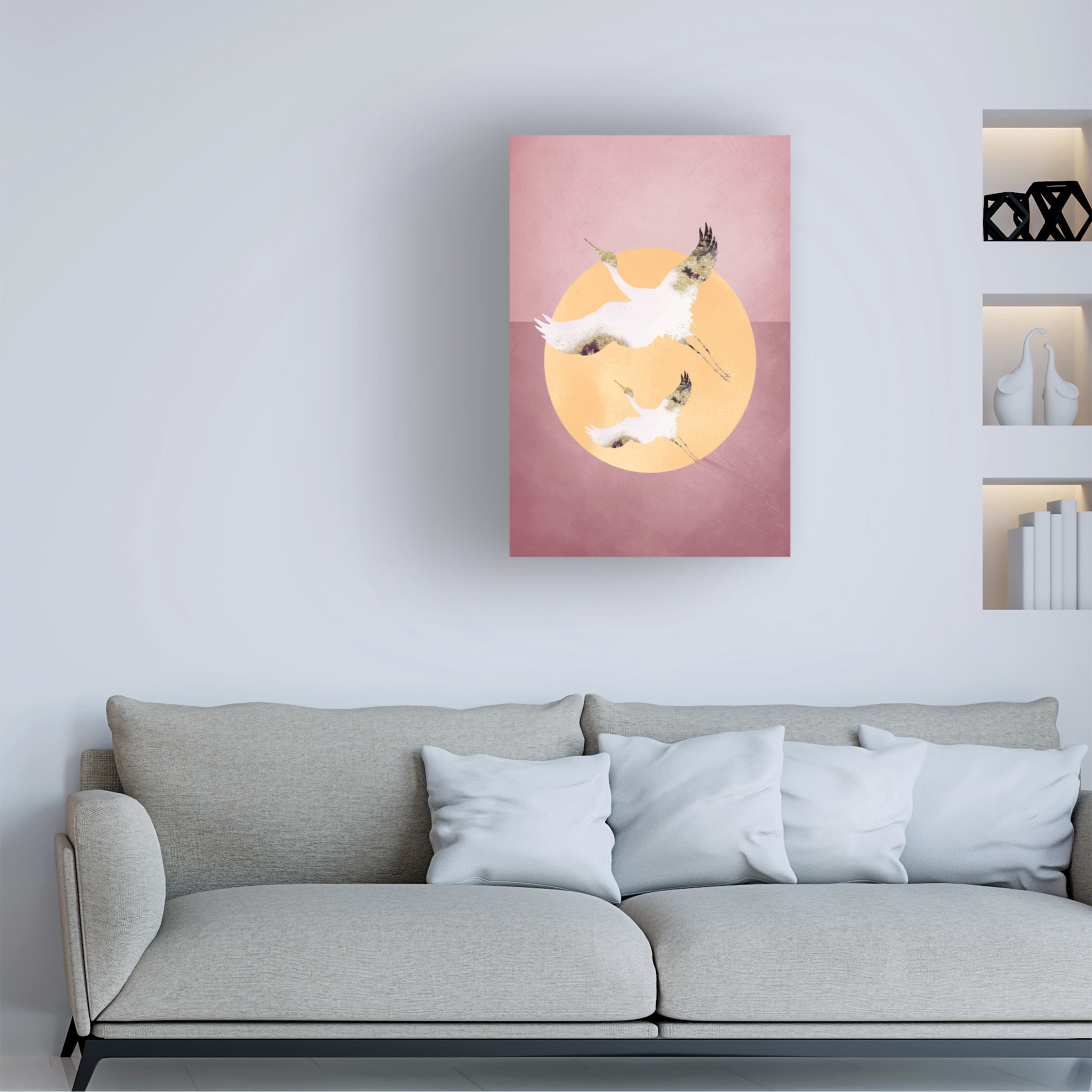 Aureous 'Pink Gold Crane' Canvas Art